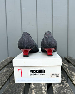 MOSCHINO Cheap And Chic Tweed Pointed Toe Kitten Heel Pumps