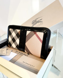 BURBERRY Patent Leather Nova Check Large Zip Around Wallet