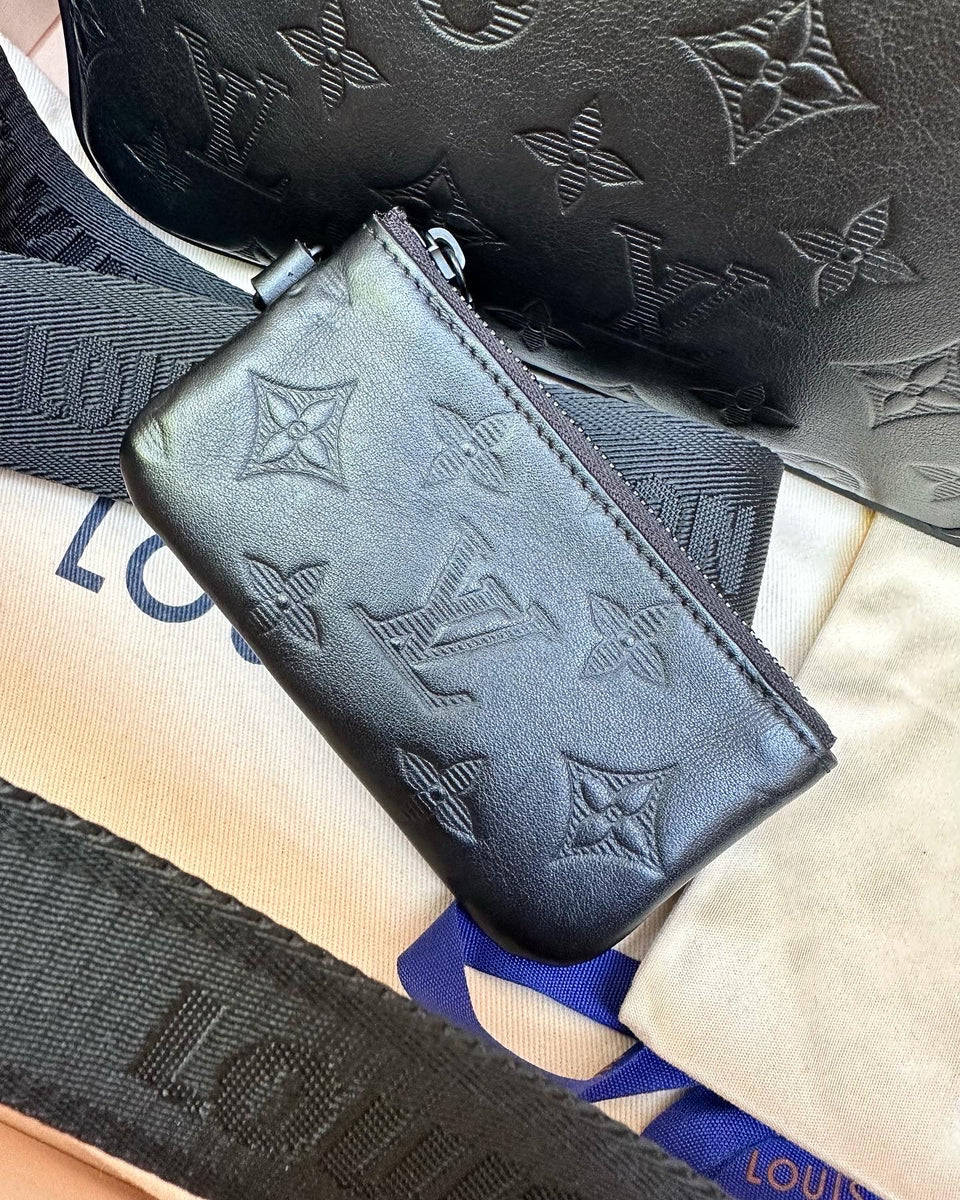 LOUIS VUITTON Calfskin Monogram Shadow Key Pouch Black | FASHIONPHILE