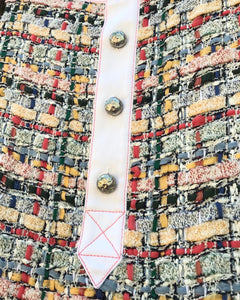 CHANEL Multi Colour Tweed Fringed Hem S’less Midi Belted Dress