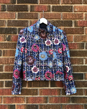 Load image into Gallery viewer, CHANEL Navy Camellia Flower Embellished Tweed Jacket
