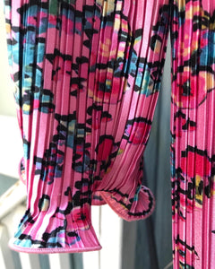 GIVENCHY Plisse Pink Floral Print Crinkle Mock Neck Long Sleeve Dress