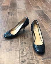 Load image into Gallery viewer, MIU MIU Patent Leather Round Toe Mid Heel Pumps
