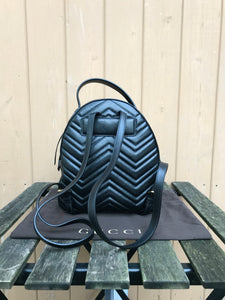 GUCCI GG Marmont Black Chevron Quilted Leather Backpack