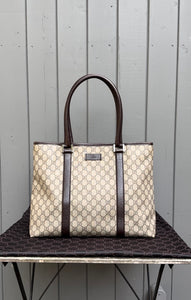 GUCCI Guccissima Canvas Leather Large Handle Shoulder Tote