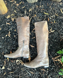 PRADA Distressed Knee-High Flat Leather Boots