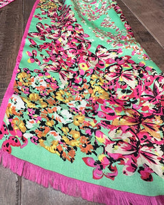 KENZO Multi Colour Floral Print Silk Scarf