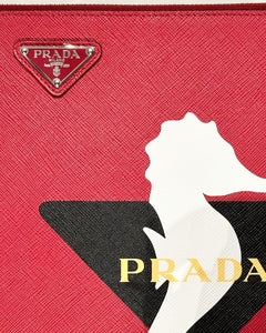 PRADA Seahorse Logo Saffiano Leather Clutch