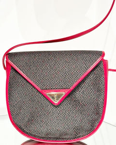 YVES SAINT LAURENT Vintage Red Leather Woven Coated Canvas Crossbody Bag