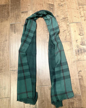 Load image into Gallery viewer, BURBERRY Green Black Check Silk Cashmere Scarf
