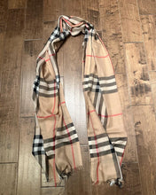 Load image into Gallery viewer, BURBERRY London England Tan Check Wool Silk Blend Scarf

