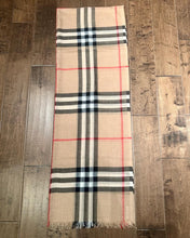 Load image into Gallery viewer, BURBERRY London England Tan Check Wool Silk Blend Scarf
