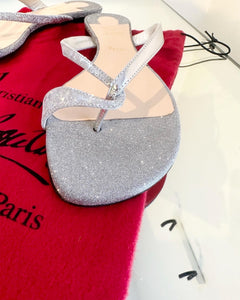 CHRISTIAN LOUBOUTIN 10MM Silver Glitter Flat Sandals
