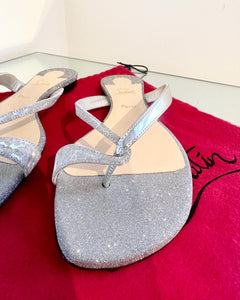 CHRISTIAN LOUBOUTIN 10MM Silver Glitter Flat Sandals