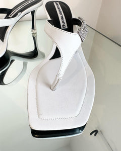 ALEXANDER WANG Crystal Embellished Logo High Heel Leather Sandals