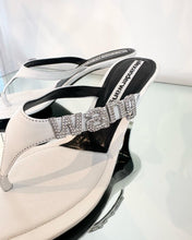 Load image into Gallery viewer, ALEXANDER WANG Crystal Embellished Logo High Heel Leather Sandals
