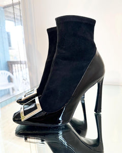 ROGER VIVIER Patent Leather Suede Ankle Boots