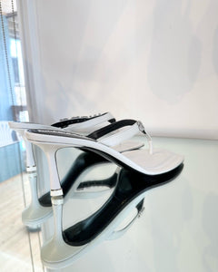 ALEXANDER WANG Crystal Embellished Logo High Heel Leather Sandals