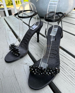 GUCCI Satin Bead Embellished High Heel Sandals