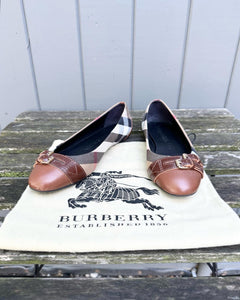 BURBERRY Brown Check Canvas Leather Ballet Flats