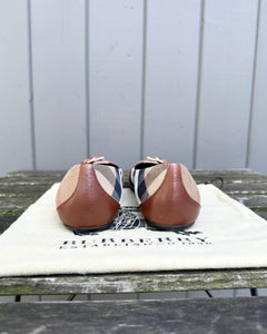 BURBERRY Brown Check Canvas Leather Ballet Flats