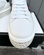 Load image into Gallery viewer, GUCCI Bee Web Detail Ace Crystal Embellished Platform Leather Sneakers
