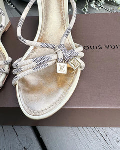 LOUIS VUITTON Damier Azur Leather Wedge Sandals