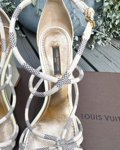 LOUIS VUITTON Damier Azur Leather Wedge Sandals