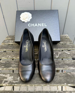 CHANEL Pearl Embellished Lambskin Leather High Heel Pumps