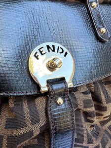 FENDI Zucca Print Canvas Leather Handle Bag