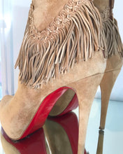 Load image into Gallery viewer, CHRISTIAN LOUBOUTIN ROM 120 Fringe Platform Suede High Heel Ankle Boots
