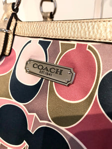 COACH Signature Gallery Scarf Print Satin Leather Shoulder Bag