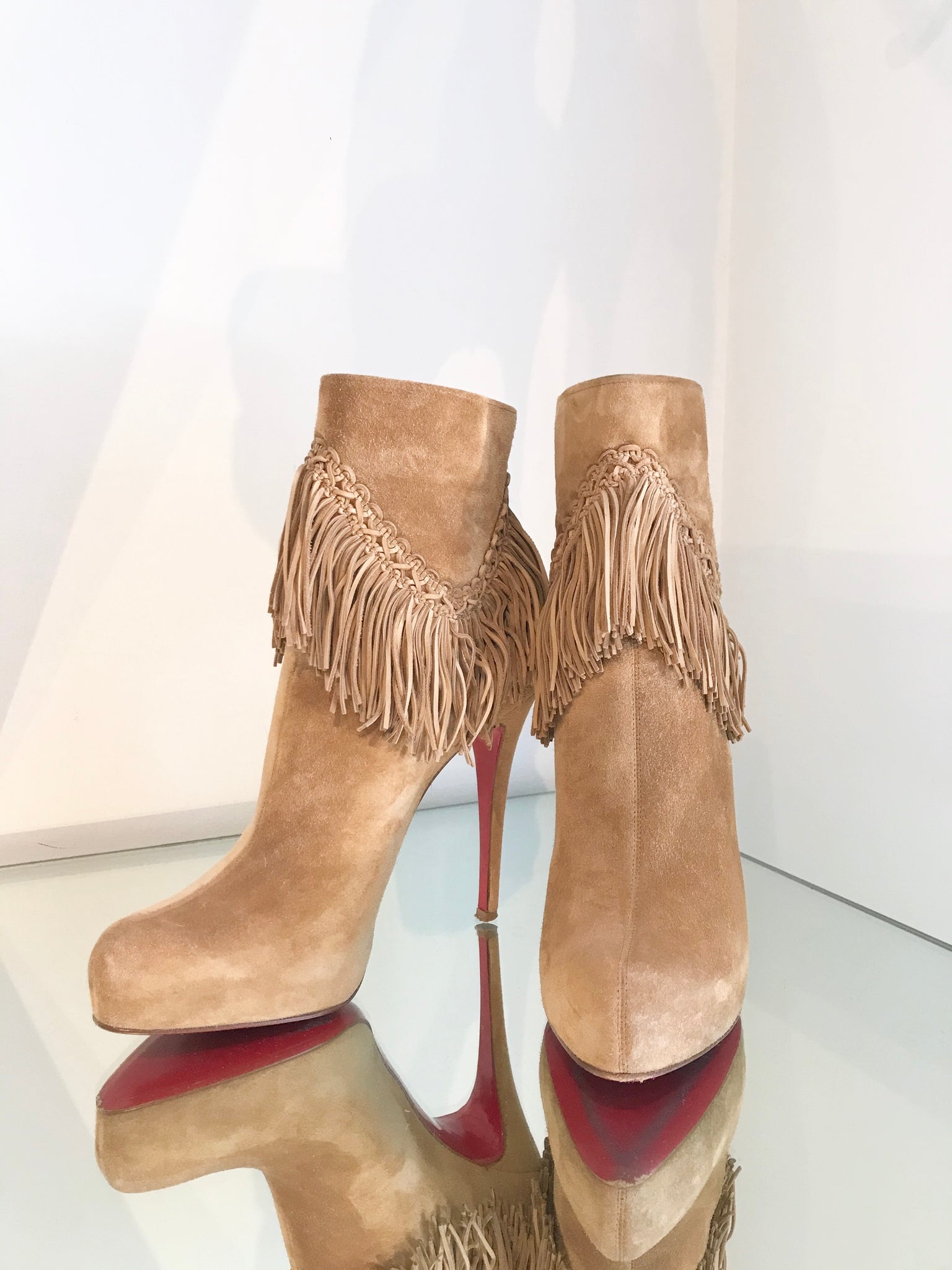 Christian Louboutin ROM 120 Suede Fringe Platform Ankle Bootie Boots 36 EU  $1295