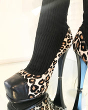 Load image into Gallery viewer, VICINI Calf Hair Leopard Print Leather Knit Pull On Platform Ankle Boots
