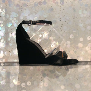 MIU MIU Crystal Embellished Velvet Wedge Heels