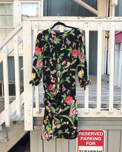 UNGARO Parallele Paris Vintage Floral Print 3/4 Sleeves Ruched Midi Dress