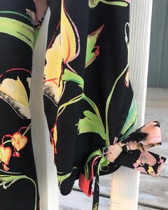 UNGARO Parallele Paris Vintage Floral Print 3/4 Sleeves Ruched Midi Dress