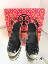 Load image into Gallery viewer, TORY BURCH Patent Leather Espadrille Wedge Sandals
