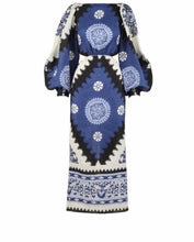 Load image into Gallery viewer, JOHANNA ORTIZ Glorious Rivers Blue Print Cutout Linen Maxi Dress
