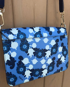 FURLA Blue White Floral Print Leather Crossbody Bag