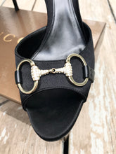 Load image into Gallery viewer, GUCCI Satin Crystal Embellished Open Toe High Heels
