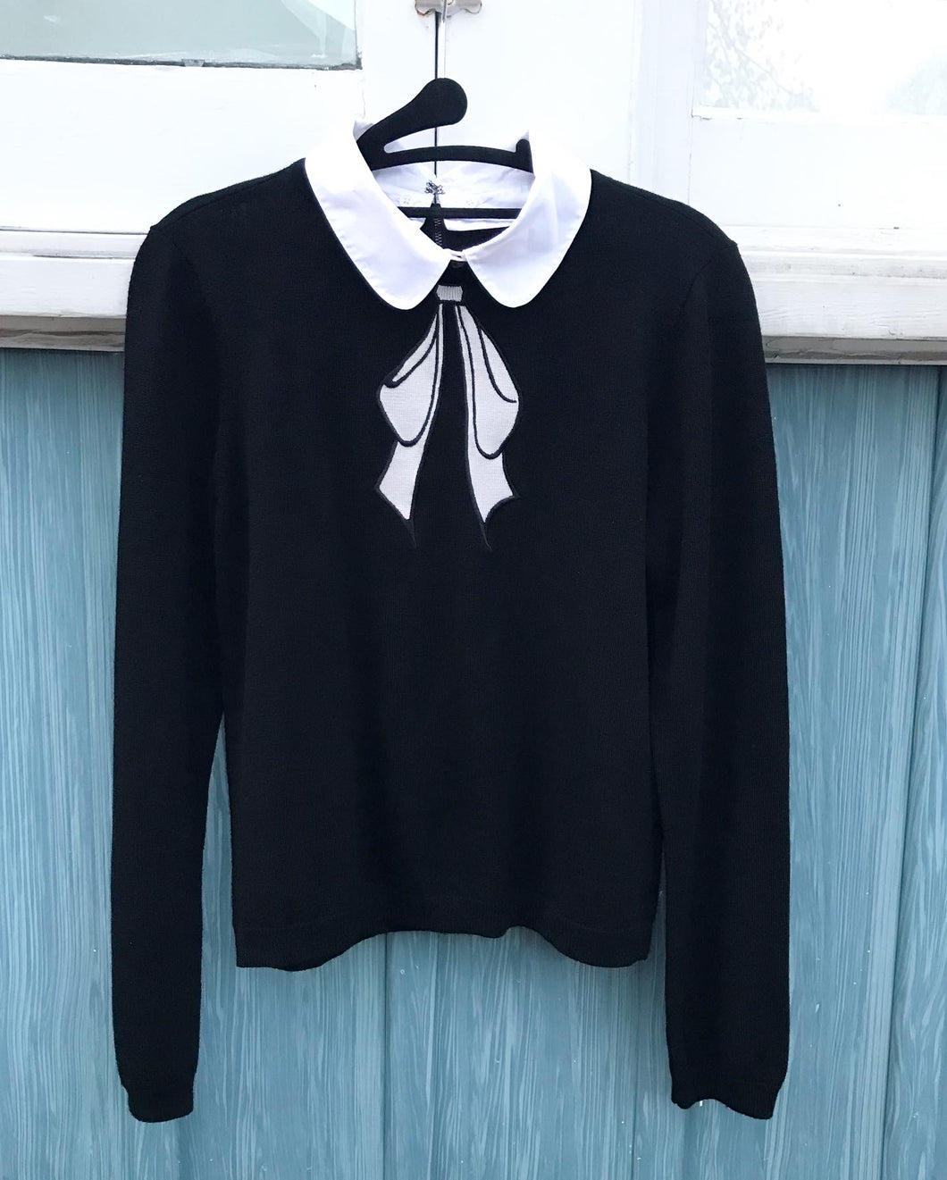 ALICE + OLIVIA Ribbon Bow Embellished Wool Detachable Collar Sweater