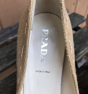 PRADA Tweed & Patent Leather Round Toe High Heel Pumps