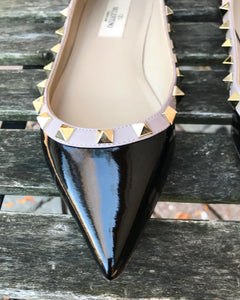VALENTINO GARAVANI Rockstud Patent Leather Pointed Toe Ballet Flats