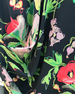 UNGARO Parallele Paris Vintage Floral Print 3/4 Sleeves Ruched Midi Dress