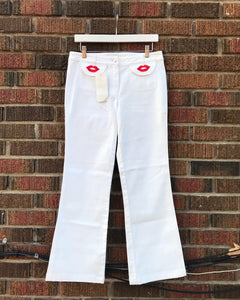 ESCADA Red Lips Embellished White Cotton Jeans