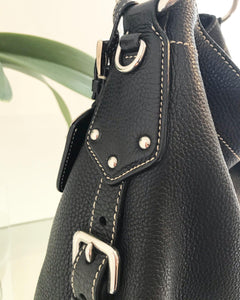 PRADA Black Leather Slouchy Shoulder Bag