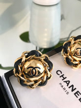 Load image into Gallery viewer, CHANEL Vintage Leather Woven CC Gold Tone Clip On Earrings
