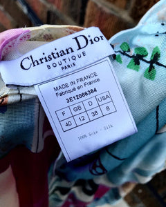 CHRISTIAN DIOR Boutique Paris Multi Colour Print Silk Midi Dress