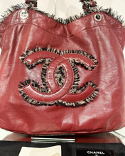 Load image into Gallery viewer, CHANEL Funny Tweed Bon Bon Tote in Burgundy Red Lambskin Leather
